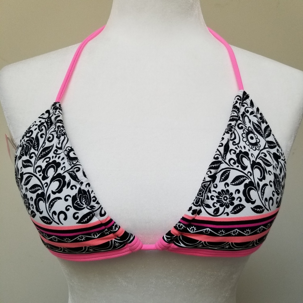 Coco Rave Triangle Bikini Top Pink and Black